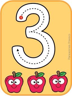 the number three with two apples on it