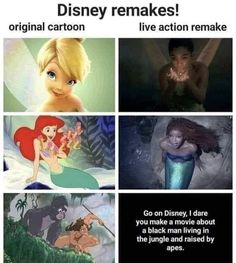 the little mermaids are in different stages of making their own faces and saying, disney re