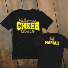 Custom Cheer Coach Shirt Glitter | Custom Cheer Coach tshirt | Glitter Cheer Coach Shirt | Custom Sparkly Cheer Coach Tee *This custom shirt is handmade with professional vinyl. *Our shirts are unisex and are true to size! *In the photo's you will be able to see the custom options in regards to color that you may choose from. *We use 100% cotton shirts. The glitter material does not wash off and will last through multiple washes.  *If your shirt color is out of stock we will contact you as soon as possible to see if you would like to change shirt colors. By purchasing from us you agree to the following statements: *Due to the custom nature of this item we do not accept exchanges or refunds. *We are also not responsible for lost packages. Please contact your local post office for lost packa Black Crew Neck T-shirt With Glitter Print, Casual Glitter Print Tops For Cheerleading, Black Graphic Tee With Glitter Print, Black T-shirt With Glitter Print And Short Sleeves, Black Short Sleeve T-shirt With Glitter Print, Black Glitter Print Graphic Tee, Graphic Tee With Glitter Print And Short Sleeves, Casual Glitter Short Sleeve T-shirt, Team Spirit T-shirt With Glitter Print For Cheerleading