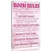 a pink sign that says room rules