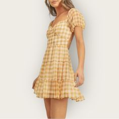 Condition: Nwt Brand: Lush Gingham Puff Sleeve Sunshine Plaid Mini Dress Color: Ginger Yellow Size: Small Backless Elastic Waistband True To Size Elastic On Sleeves Plaid Mini Dress, Dress Yellow, Yellow Dress, Yellow White, Gingham, Puff Sleeve, Lush, Ginger, Colorful Dresses