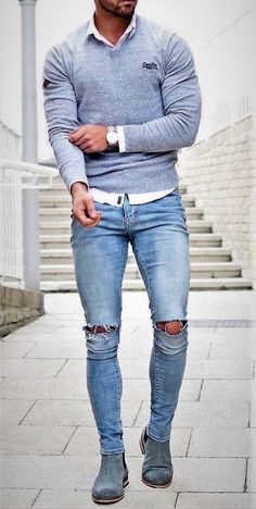 Streetwear Magazine, Mens Fall Outfits, Ripped Jeans Outfit, Herren Style, Mens Casual Outfits Summer, Stylish Men Casual