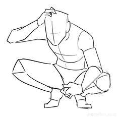 a drawing of a man kneeling down with his hands on his knees and one foot in the