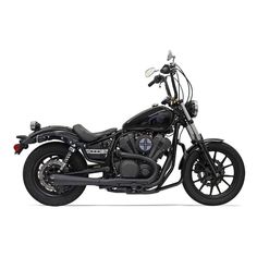 a black motorcycle is shown on a white background