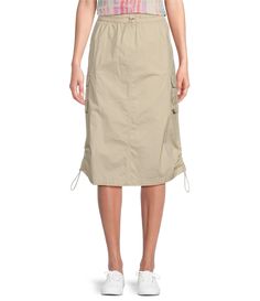 From Intro&#x2C; this skirt features:Poplin fabricationElasticized waist with drawstring frontUtility pockets Straight hemline with side adjustable bungee detail at side Pull-on construction Approx. 28.5" length Cotton/spandexMachine wash/tumble dry Imported. Summer Utility Cargo Skirt With Drawstring, Spring Utility Cargo Skirt With Drawstring, Utility Cargo Skirt With Elastic Waistband, Spring Cotton Cargo Skirt With Drawstring, Cotton Cargo Skirt With Drawstring For Spring, Spring Utility Knee-length Cargo Skirt, Spring Utility Cargo Skirt Knee-length, Utility Skirt, Outdoor Wear