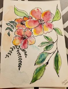 watercolor painting of flowers on white paper