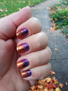 Black Purple Orange Nails, Purple Orange Halloween Nails, Purple Orange Black Nails, Halloween Nails Purple And Orange, Orange And Purple Halloween Nails, Purple And Orange Halloween Nails, Purple Orange Nails, Orange And Purple Nails, Purple And Orange Nails