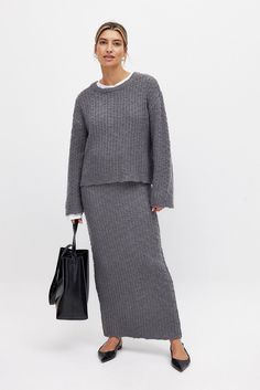 Knitted Maxi Skirt Grey | NA-KD Knitted Maxi Skirt, Low Waist Jeans, Knit Maxi Skirt, Sleepwear Sets, Business Outfit, Maxi Skirts, Fall Jackets, Knitwear Cardigan, Gray Skirt