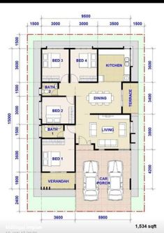 the floor plan for an apartment with three bedroom and two bathrooms, including one living room