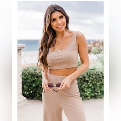 This Is A Comfy And Soft Lounge Crop Top. Taupe Pants, Crop Top Outfits Summer, Ribbed Flares, Saving Grace, Saved By Grace, Swimwear Dress, Ribbed Leggings, Crop Top Outfits, Cute Crop Tops