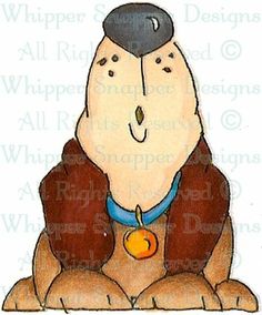 a drawing of a dog with a hat and an orange in its mouth sitting on the ground