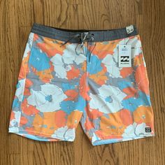 Brand New With Tags, Size 34, Floral, Waist Lasso Multicolor Bottoms For Spring Surfing, Multicolor Beachy Surfing Bottoms, Beachy Multicolor Surfing Bottoms, White Surfing Bottoms For Spring, Casual Orange Swimwear For Surfing, Casual White Surfing Bottoms, Orange Bottoms With Pockets For Beach Season, Beachy Blue Surfing Bottoms, Casual Multicolor Surfing Bottoms