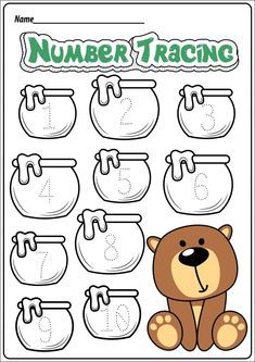 a printable worksheet with numbers and teddy bear for children to practice counting