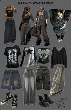 #grunge #skater #aesthetic #fashion #moodboard #outfits Streetwear X Grunge, Grunge Gothic Aesthetic, 2024 Grunge Outfits, Garage Rock Outfit, Skater Style Clothes, Grunge Turtleneck Outfit, Gurge Aesthetics Outfit, Goth Streetwear Aesthetic, Cheap Grunge Outfits