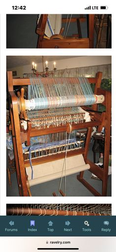 an old weaving machine is shown in three different pictures, one showing the warper and the other showing how it works