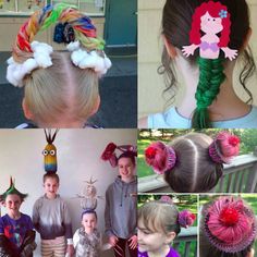 We’d forgotten about this grade-school phenomenon: Teachers dream up wackadoo dress-up days to keep kids’ creativity — and freak flags — a-flying. Well, the latest iteration that’s sweeping U.S. grade schools — “Crazy Hair Day” — has us laugh-cry-snotting into our adult beverages Easter Hair Bows, Crazy Hair Day, Fantasy Hair, Hairstyles For Kids