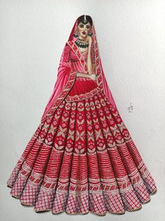 Embroidery Dress Illustration, Lehanga Designs Drawing, Lehanga Fashion Illustration, Bridal Lehangas Illustration, Traditional Wear Illustration Sketch, Traditional Dress Sketch Illustrations, Traditional Illustrations Sketches, Lehnga Illustrations