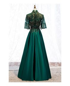 Shop elegant formal green long satin evening dress with sequined sleeves online. All instock with free shipping. Pro since 2009. Green Dress Formal, Green Evening Dress, Banquet Dresses, Satin Evening Dresses, Long Evening Dress, Birthday Party Dress, Lace Evening Dresses, Dress Satin, Dress Gift