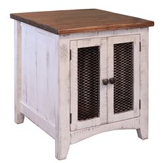 PUEBLO WHITE END TABLE - The Rustic Mile Rustic End Tables Farmhouse, End Tables Farmhouse, Antique End Tables, Mesh Doors, White End Tables, Rustic End Tables, Mesh Door, Chair Side Table, Wood End Tables