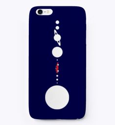 a cell phone case with an image of planets and stars on the back, against a dark blue background