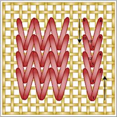 an image of a weaving pattern with the letter w in red, and two rows of lines