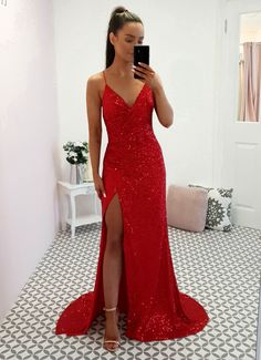 Sequin Pageant Dress, Red Prom Dress Long, Fitted Gown, Matric Dance, Gown Gold, Fitted Prom Dresses, Gown Red, Dance Ideas