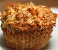 a close up of a muffin on a plate