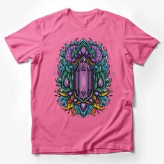 Colorful Crystal Mandala T-Shirt, Gemstone Design, Unisex Graphic Tee, Casual Streetwear, Festival Fashion, Spiritual Clothing Male T-Shirt Custom graphic T-Shirt.Customize your color Purple Crew Neck T-shirt With Front Print, Purple Graphic Tee With Graphic Design, Pink Graphic Tee With Front Print, Purple Graphic Tee With Sublimation Print, Pink Short Sleeve T-shirt With Front Print, Pink Short Sleeve Shirt With Front Print, Crystal Mandala, Foodie Outfit, Retro Skater