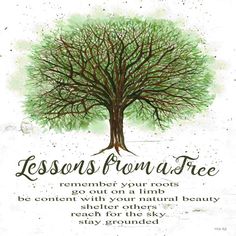 a tree with the words lessons from a tree written on it, and an image of a