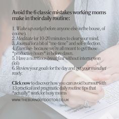 Let's be straight up here: all of the above advice sounds nice, right?  There is absolutely nothing wrong with any of it.  But for some of you, this just doesn’t cut it. Here’s why: the myth of me-time, the unrealistic start of the day, the pressure of "best start" expectations, different schedules and endless juggling, and an overwhelming focus on productivity.

Click now to read how to avoid burnout with  13 practical and pragmatic daily routine tips that *actually* work for busy moms Clear Your Mind, How To Wake Up Early, Juggling, Busy Mom, Me Time