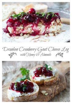 cranberry goat cheese log with honey and almonds