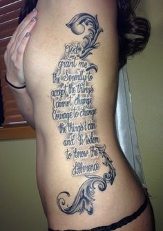 a woman with a tattoo on her back that reads, you can't grow me the strength to accept the things cannot change