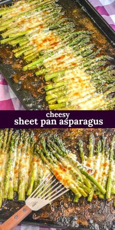 asparagus being grilled on a sheet pan