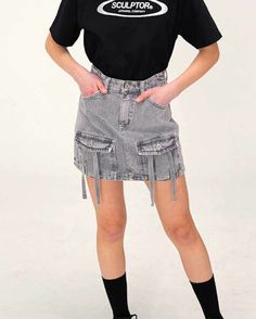 Trendy and girly Specially designed pockets Sturdy denim Black And White Plaid Skirt, Kpop Dress, White Plaid Skirt, Pleated Denim Skirt, Plaid Pleated Mini Skirt, Fashion Chingu, Lia Itzy, Pocket Skirt, Long Denim Skirt