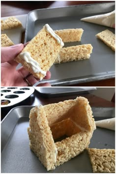 two pictures showing the inside of some rice krispy treats