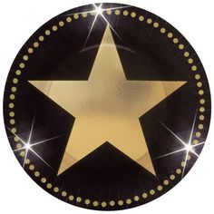 a black and gold plate with a star on it