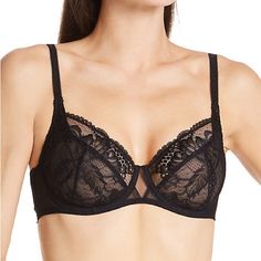 The Simone Perele's Promesse New Full Cup Bra, Style 12h322. Size Eur 80d. Semi-Sheer, Lined Leavers Lace Cups With Underwire, Supportive Straps, And An Arched Center Panel. Simone Perele's Promesse New Full Cup Bra Is Made Of Nylon/Polyester/Elastane. This Everyday, Full Coverage Bra Has A Beautiful, Elegant Look And Gives Wonderful Support With Seamed Cups. Made From Nylon, Polyester, And Elastane. Multi-Part, Underwire Cups Are Unlined (Unpadded) With Angled And Vertical Seams For Shape. Cros Half Cup Bra, Blue Bra, Simone Perele, Full Cup Bra, Bandeau Bra, Black Lace Bra, Bra Style, Full Coverage Bra, Cup Bra