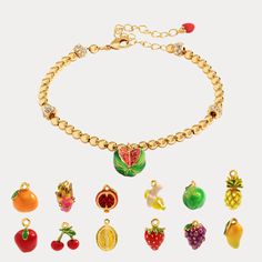 Fruit Enamel Bracelet Affordable Gift Ideas, Fruit Bracelet, Fruit Necklace, Star And Moon Necklace, Peach Earrings, Fruit Jewelry, 18k Gold Chain, Prom Jewelry, Dope Jewelry