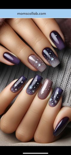 Nail Design How To, Color Changing Nails Designs, Magical Nails, January Nail Designs, January Nail, Glitter Fashion, January Nails, Purple Nail, Winter Nail Designs