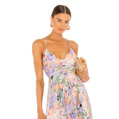 Floral Print, Plunge Neckline, Plisse Fabrication Strappy Cutout Back, Tie Strap Detail, Adjustable Straps Concealed Zipper, Partially Lined Self: 100% Polyester, Lining: 100% Polyester Xs Is Sold Out Online! Purple Maxi Dress With Spaghetti Straps For Beach, Beach Lavender Floral Print Maxi Dress, Lined Purple Midi Dress For Summer, Purple Lined Midi Dress For Summer, Fitted Lavender Maxi Dress For Beach, Lavender V-neck Floral Print Maxi Dress, Lavender Floral Print V-neck Maxi Dress, Summer Purple Lined Midi Dress, Spring Purple Lined Midi Dress