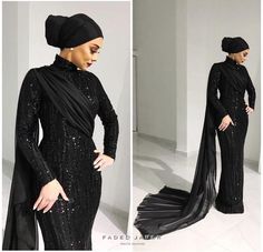 Corset And Blouse Outfit, Black Dress Soiree, Black Wedding Dress Hijab, Black Soiree Dress, Black Dress Hijab, Muslim Prom Dress, Dress Soiree, Kaftan Designs