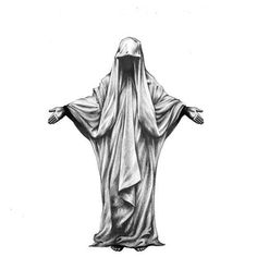 a black and white drawing of jesus with his arms spread out in front of him