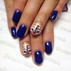 Cute nautical nails Nail Art Cute, Shellac Nail Designs, Cnd Shellac Nails, Shellac Nail Art