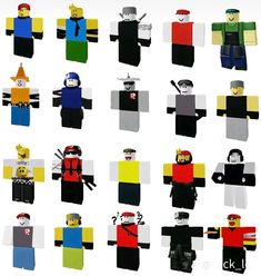 a group of people made out of legos are shown in different colors and sizes