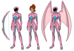 the pink female character is standing next to an arrow