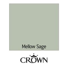 a green paint with the words mellow sage in black and white, on top of it