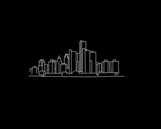 a black and white drawing of a city skyline