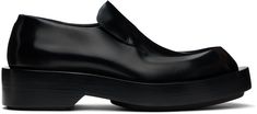 Buffed calfskin loafers in black. · Concealed elasticized gusset at vamp · Buffed leather and suede lining · Stacked leather heel and midsole · Leather sole with rubber injection · Heel: H1.75 Supplier color: Black Modern Leather Slip-on Shoes With Vibram Sole, Modern Slip-on Leather Shoes With Vibram Sole, Black Business Platform Loafers With Vibram Sole, Black Vibram Sole Platform Loafers For Business, Business Platform Slip-on Loafers With Vibram Sole, Formal Slip-on Platform Loafers With Vibram Sole, Modern Business Loafers With Vibram Sole, Modern Formal Loafers With Vibram Sole, Formal Slip-on Leather Shoes With Vibram Sole