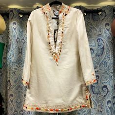 Nwt Meghan Fabulous Tunic/Dress Size 2. Cream, Fully Lined With Beautiful Heading. Traditional Silk Tunic For Spring, Spring Silk Tunic, Summer Festive V-neck Tunic, Summer Bohemian Fitted Kurta, Silk Tunic Kurta For Summer, Festive Spring Silk Tunic, Fitted Bohemian Kurta For Summer, Summer Festive Cream Kurta, Fitted Bohemian White Tunic