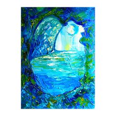 an abstract painting with blue and green colors